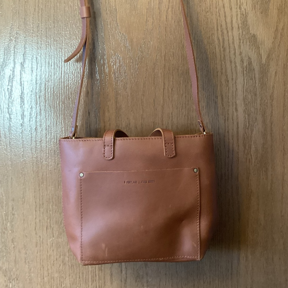 Portland Leather mini crossbody tote with zipper
